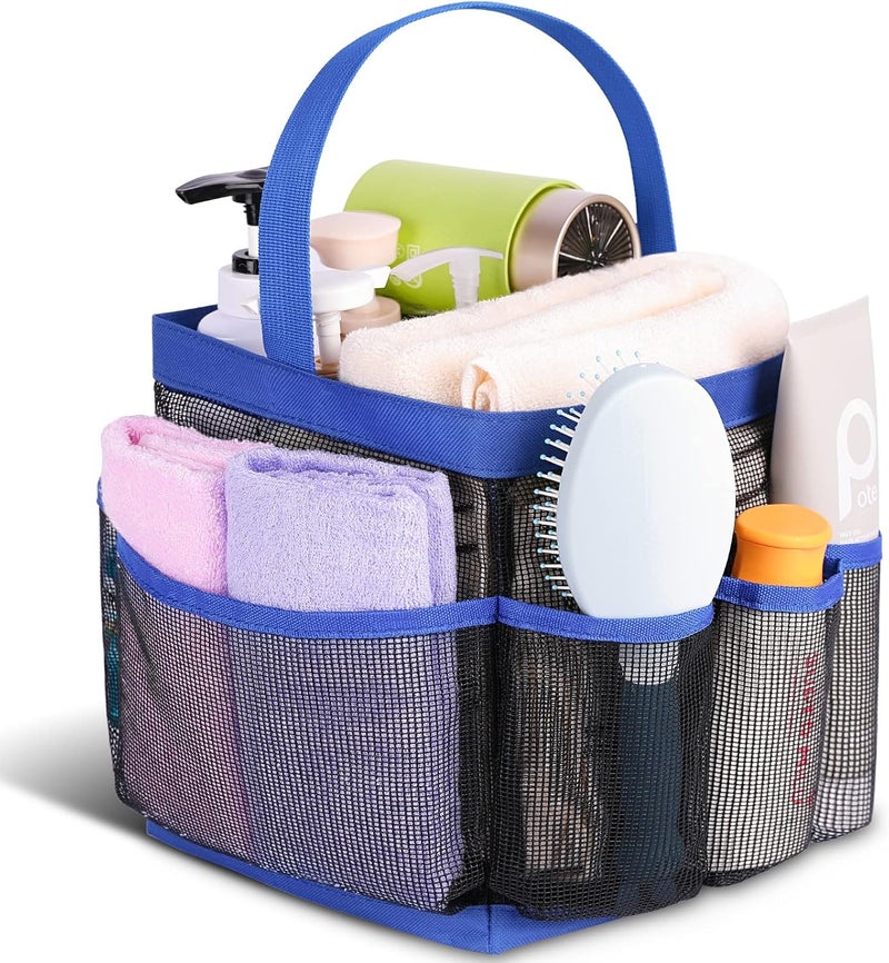 EUDELE Mesh Shower Caddy Portable for College Dorm Room Essentials,Portable Shower Caddy Dorm with 8-Pocket Large Capacity,Shower Bag for Beach,Swimming,Gym-Blue - Image 1